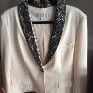 Elegant  blazer with leather & rhinestone accents